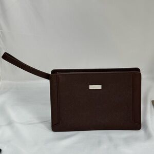 BURBERRY Burberry second bag clutch men's leather dark brown tea